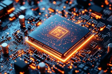 Poster - Advanced AI Processor on Modern Motherboard with Illuminated Circuitry