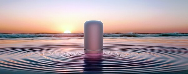 Poster - Silver Bottle on Water Surface with Sunset in the Background