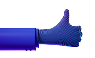 Fototapete - Abstract 3D thumbs-up design with gradient blue lines, a modern and futuristic style on a white background. Concept of approval and positivity. 3D Rendering.