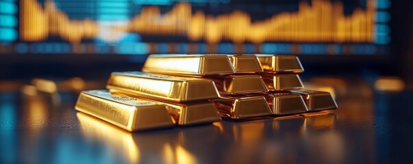Poster - Gold Trading Investment Strategy with Bars and Stock Market Trends on Display