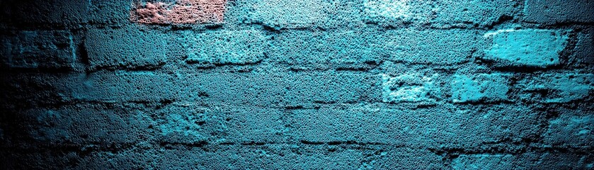 Poster - Textured Blue Brick Wall with Light and Shadows for Background Use