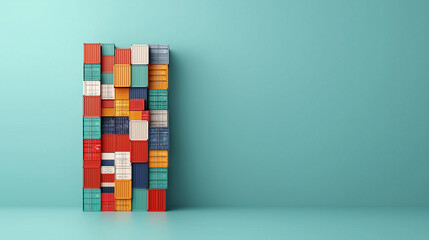 Poster - Colorful shipping containers stacked against teal background