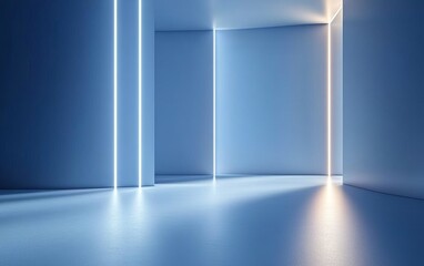 Aufkleber - Minimalist Blue Interior Design Concept with Smooth Walls and Ambient Lighting for Presentations