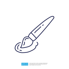 Poster - A simple line drawing of a paintbrush resting on a paint blob, illustrating artistic creativity and design.