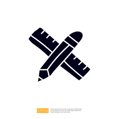Poster - A graphic illustration featuring a pencil and ruler crossed, symbolizing design, creativity, and measurement.