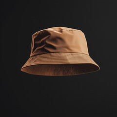 brown bucket hat mockup floating in the air on a light black background, Ai generated images