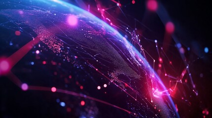 Poster - Digital representation of Earth highlighted by vibrant connections and networks in a futuristic atmosphere