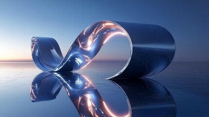 Poster - 3D Rendering of Vibrant Neon Light Installation with Symmetrical Arcs and Futuristic Design
