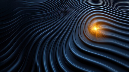 Poster - Radiating waves with glowing light on dark background create depth