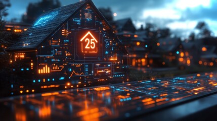 Poster - Holographic smart home dashboard showcases advanced technology in a modern home setting