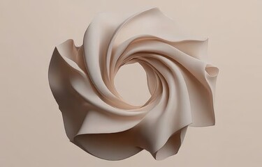 Poster - Minimalist Display Podium with Beige Background and Flowing Silk Curtain for Cosmetic Product Presentation