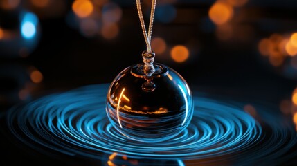 Poster - Swirling light patterns created by a pendulum in a dark space with glowing orbs