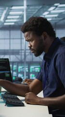 Poster - vertical video engineer in data center implementing advanced ai driven predictive maintenance system