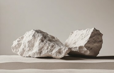 Poster - Minimalist 3D Background Podium Stone Display Beige Sand Dune Mockup for Cosmetic Product Presentation