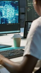Poster - vertical video engineer in data center implementing advanced ai driven predictive maintenance system