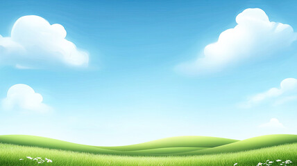 serene green countryside landscape with fluffy clouds and blue sky