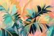 © zhuan - Tropical Palm Leaves in Vibrant Pastel Hues Art for Texture Background Cover Card Wallpaper