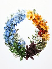 Poster - Whimsical watercolor spread of garden flowers and herbs in circular composition for nature lovers