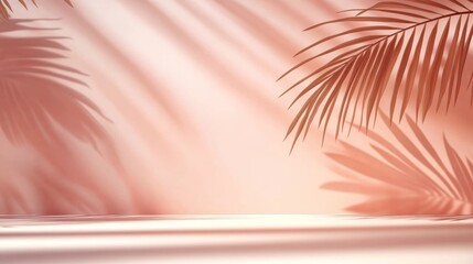 Aufkleber - Minimal Soft Pink Background with Palm Leaf Shadows for Tranquil Product Presentation
