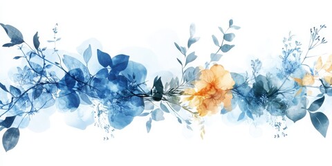 Poster - Creative interlocking design of soft botanical watercolor composition featuring flower stems and scattered petals in a tranquil nature setting