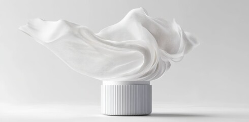 Aufkleber - Luxury Minimalist Display Podium with Flowing White Fabric and Elegant 3D Background for Cosmetic Product Presentation