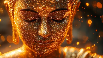 Wall Mural - radiant Buddha forward silhouette formed from intricate shimmering dots of gold 