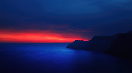 Wall Mural - a twilight sky blending deep blue and fiery red tones above the cliffs of santorini, greece
