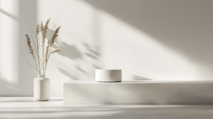 Poster - Minimalist Mockup Concept of Product in Contemporary Interior with Natural Light and Decoration