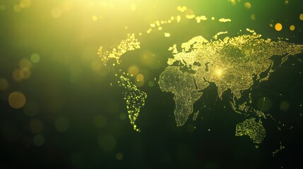 Poster - Sparkling World Map with Glowing Lights and Green Background