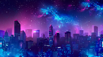 Poster - Abstract Polygonal Night City Backdrop: Bright polygonal design of a night cityscape, ideal for landing pages and website concepts.