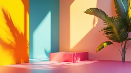 Poster - Vibrant Interior Mockup with Bold Color Contrasts and Shadow Play in a Creative Presentation Space