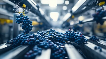 Poster - Grapes are gathered in a high-tech winery, showcasing innovative equipment designed for efficient sorting and processing. This modern approach emphasizes natural winemaking methods.