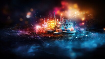 Poster - Dynamic supply chain network visualization digital realm graphic art futuristic environment aerial view connectivity concept