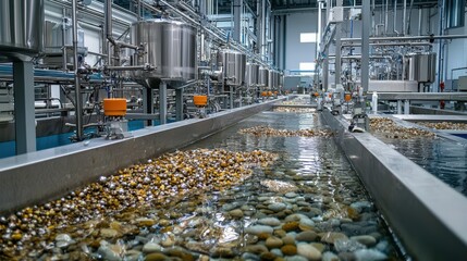 Poster - Industrial water processing facility operations aerial view of clean environment and supply chain management