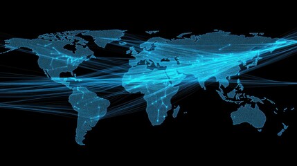 Poster - Digital World Map with Dynamic Data Connections and Light Trails