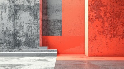 Poster - Bold Artistic Background Mockup Design with Gray and Orange Textured Surfaces in 3D Style