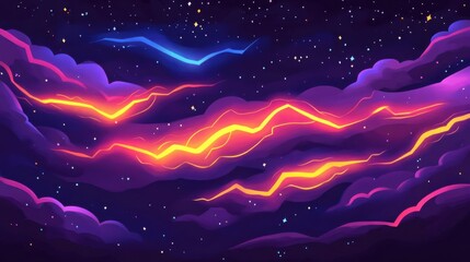 Wall Mural - Vibrant Abstract Sky with Colorful Lightning and Stars at Night