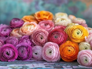 Wall Mural - Colorful flowers on table