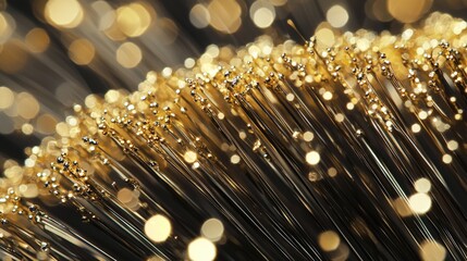 Poster - Artistic arrangement of golden pins resembling a comet in close-up macro photography creative environment abstract concept