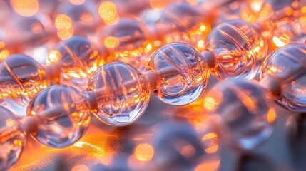Poster - Closeup of softly glowing translucent beads artistic setting photography captivating light macro perspective elegant concept