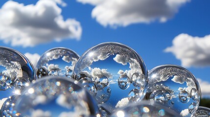 Poster - Vivid reflections of glass beads under blue sky macro photography nature outdoor close-up aesthetic beauty