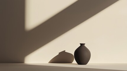 Aufkleber - Subtle shadow play in minimalist vase composition artistic still life photography for modern spaces