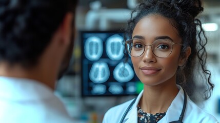 Poster - Healthcare worker discusses advantages of artificial intelligence in patient care