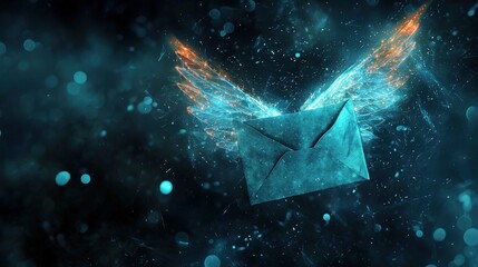 Poster - Surreal transformation a winged letter in a fantasy digital realm - imagination unleashed in visual art