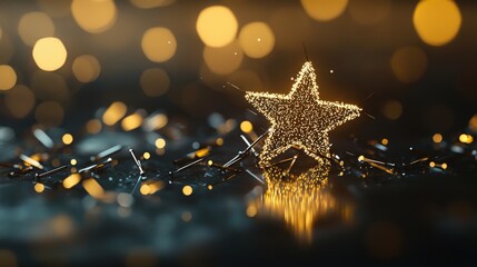 Poster - Glowing stardust pins creating a surreal enigmatic star setting in abstract digital art with nighttime ambience