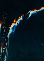 Wall Mural - glitch overlay. screen distortion. creased film texture. blue orange color glitch light flares dust 