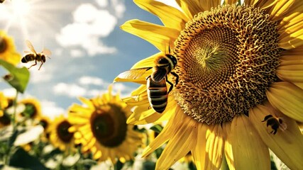 Poster - A close up of a yellow flower with a bee on it