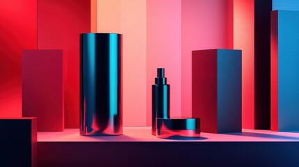Poster - Artistic Product Mockup with Bold Colors and Smooth Textures in Contemporary Setting