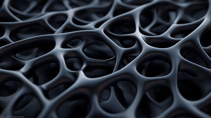 Dynamic black cellular structure abstract concept digital art close-up view technology and science exploration on visual design