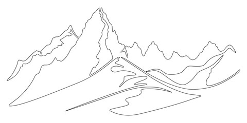 Poster - Continuous one line drawing Mountain landscape. Minimalistic view of high mountains. Beautiful scenery .One continuous line isolated minimal illustration.Not AI.